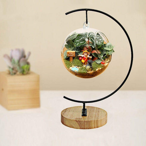 Archi G-Shaped Ornament Display Stand Iron Pothook Stand for Hanging Glass Terrarium/Picture with Wood Base (Iron Stand with Wood Base)...
