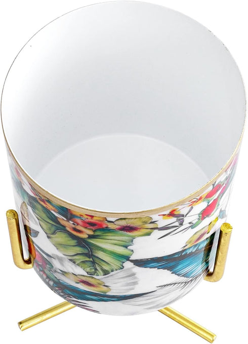 MyGift Handcrafted Intricate Design Planter Pot with Gold Rim and Colorful Floral Pattern and Removable Brass Tone Metal Stand, Handmade in India...
