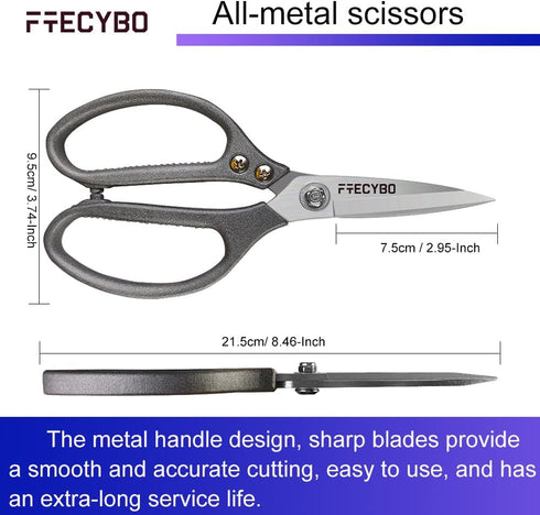Heavy Duty Scissors 8.5'', All Purpose, Leather Scissors, Reinforced Stainless Steel Blades with Metal Handles for Home, Office, Easy Cutting Card...