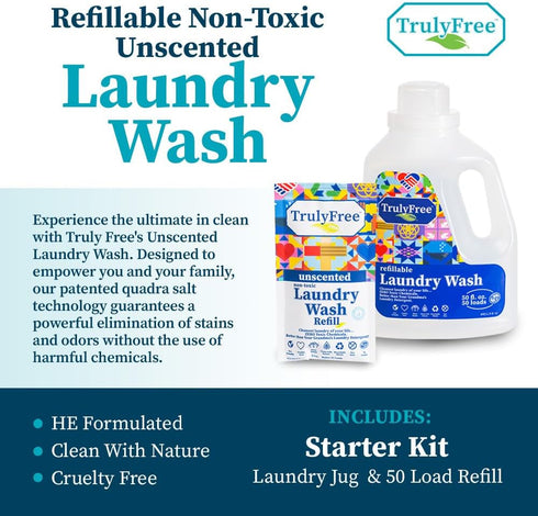 Laundry Wash Detergent for Sensitive Skin, Gentle & Safe for Baby Clothes | Plant-Based, Natural Ingredients | Unscented | Include 1 Refillable Bo...