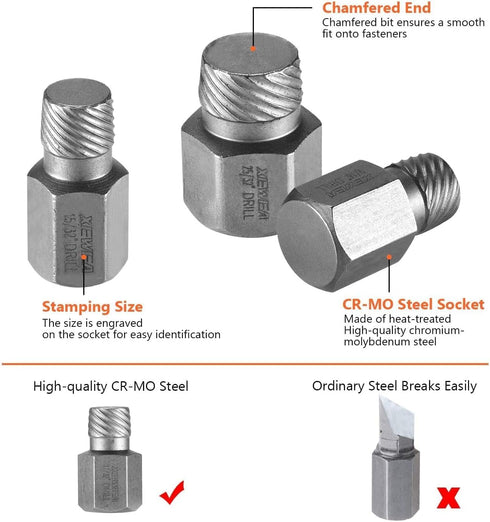 Screw Extractor Remover Set, Hex Head Multi-Spline Easy Out Bolt Extractor Tool, Chrome Molybdenum Alloy Steel Heavy Duty EZ Out Damaged Stripped,...