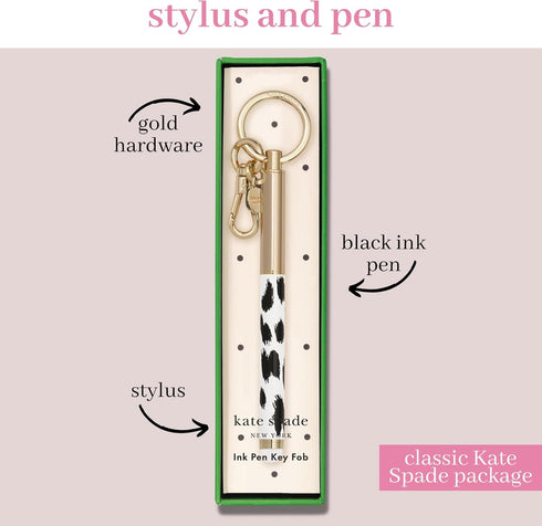 Kate Spade New York Metal Ink Pen with Stylus Tip, Black Ink Ballpoint Keychain Pen, Modern Leopard......