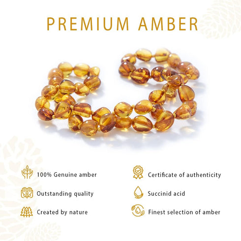 Amber Necklace - 100% Authentic Amber (Rich Honey, 13.5 inches), Certified Amber Necklace with Safety Clasp and Knotted Beads...