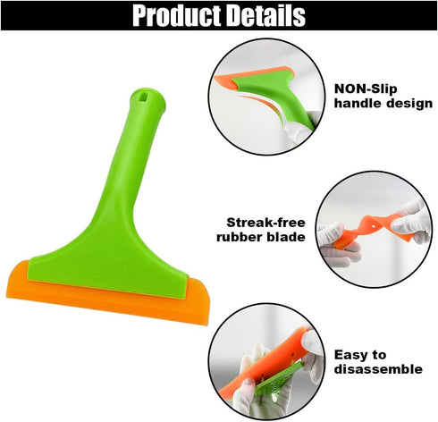 Car Flexible Silicone Squeegee, 5.9" Blade and 7.5" Long Handle Scraper, Auto Water Blade, Water Wiper for Car Window Windshield Mirror Bathroom G...