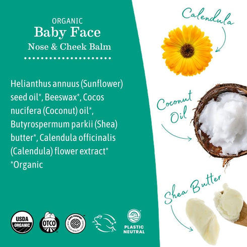 Earth Mama Organic Baby Face Nose & Cheek Balm | Moisturizer with Calendula Oil for Dry Skin Care, Natural Petroleum Jelly Alternative (2-Fluid Ou...