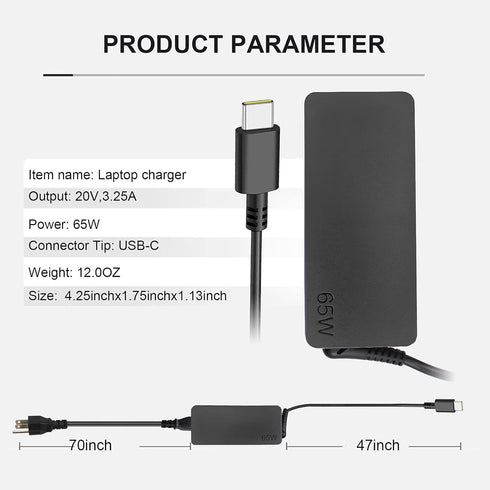 Replacement 65w USB c Laptop Charger for Lenovo ThinkPad/Chromebook/Yoga,ThinkPad T480 T490 T580 E480 ADLX65YDC2A Power Supply for Lenovo Laptop C...