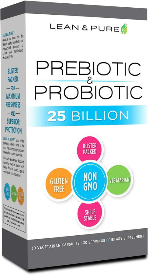 Lean & Pure Prebiotic & Probiotic, 25 Billion Live and Shelf Stable Cultures, 30 Count, Non GMO, Vegetarian, Gluten Free...
