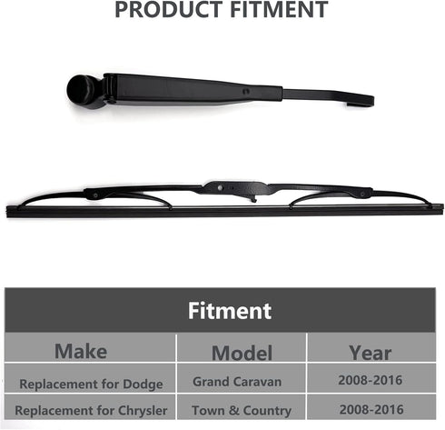 Rear Wiper Arm & Wiper Blade Replacement for Dodge Grand Caravan 2008-2016 / Chrysler Town & Country 2008-2016, Rear Windshield Wiper Arm & Wiper ...