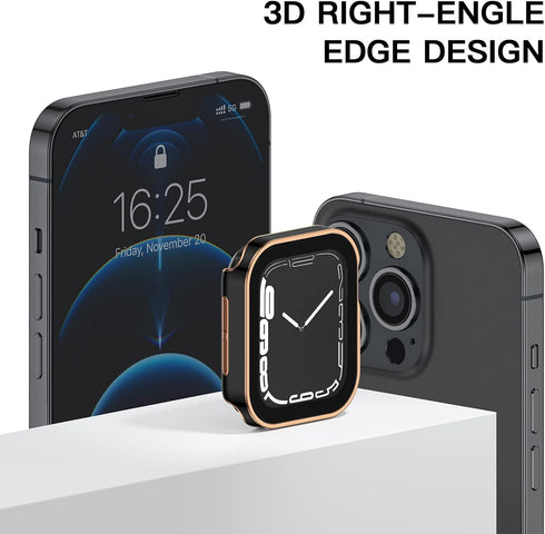 2 Pack Waterproof Case for Apple Watch Series 9 8 7 45mm, Straight Edge PC Bumper with Tempered Glass Screen Protector 360 Protective Cover for iW...