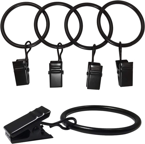 40 Pack Curtain Rings with Clips, Drapery Clips with Rings, Drapes Rings 1.26 in Interior Diameter, Fits up to 1 in Curtain Rod, Black...