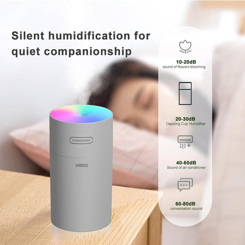 Portable Mini Humidifier, 270ml Small Cool Mist Humidifier with Colorful LED Night Light, USB Personal Desktop Humidifier for Car Office Home Trav...