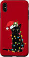iPhone XS Max Santa Black Cat Tangled Up In Christmas Tree Lights Case...