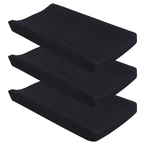 Black Diaper Changing Pad Cover with Strap Holes Set of 3, Snug Fit 4-sided Contoured Changing Table Pad 16x31 16x32, Fitted Change Pad Sheet for ...