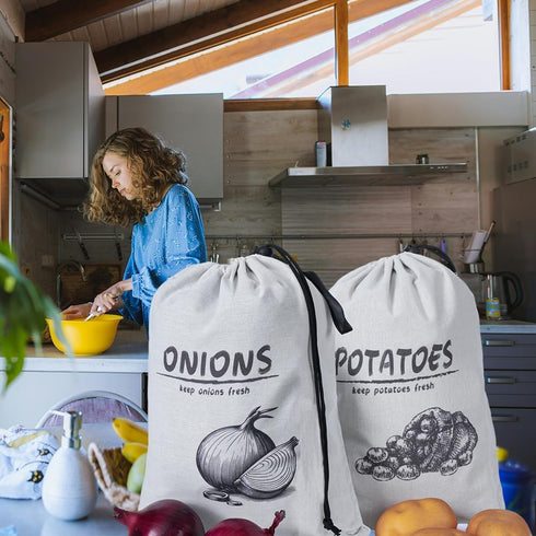 Potato Onion Storage Bag, Reusable Potato and Onion Storage Bag for Pantry, Vegetable Storage Bags with Drawstring Closure, Blackout Liner for Sho...