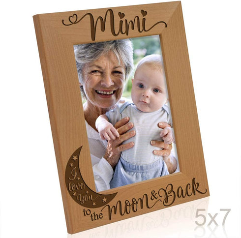 KATE POSH - Mimi I Love You to The Moon and Back Engraved Natural Wood Picture Frame, Grandparent's Day Gifts, Grandma Gifts, for Nana, (5x7-Verti...