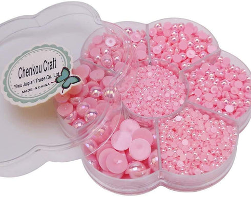 Chenkou Craft 3000PCS 1 Box Pink Round Flatback Imitation Half Pearls Bead Loose Beads Gem (Pink)...