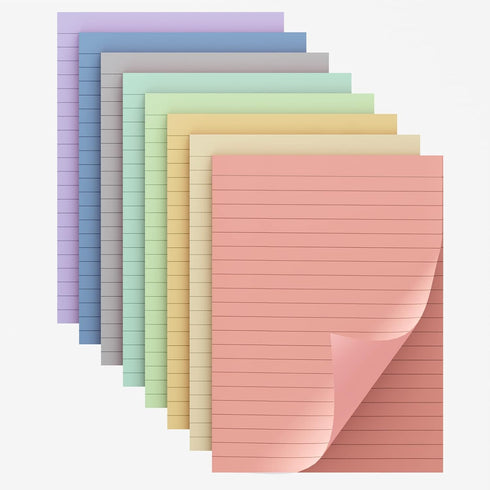 EOOUT Lined Sticky Notes, 4x6 Inches, 8 Pack, 40 Sheets/Pad, Pastel Ruled Self-Stick Pads, Morandi Color, Super Sticking Power Memo Pads, Strong A...