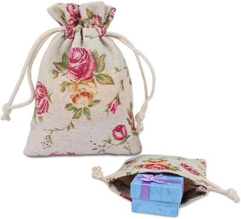 24 Pack Rose Double Drawstring Burlap Bags Gift Burlap Favor Bag Reusable Linen Bags Jewelry Pouches Sacks for Wedding Party, 5.5"x 4", Presents F...