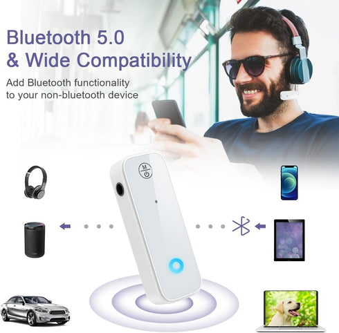 AUX Bluetooth Adapter, 2-in-1 Bluetooth Transmitter Receiver for Hands-Free Calls, Noise Cancelling, Bluetooth 5.0, Compatible with Car Stereos, H...