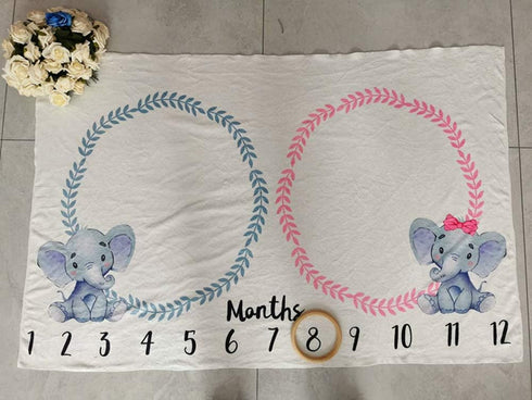 Baby Monthly Milestone Blanket Twins Girl Pink Boy Blue Elephant Newborn Nursery Decor Photo Props Shoots Photography Growing Toddlers Soft Fleece...