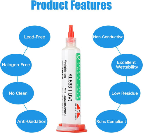 No Clean Soldering Flux Paste & Solder Wick,10ML Solder Flux (2 Piece),1500MM Solder Wick Braid With Flux (1 Piece) 0.08 Inch Desoldering Wick...