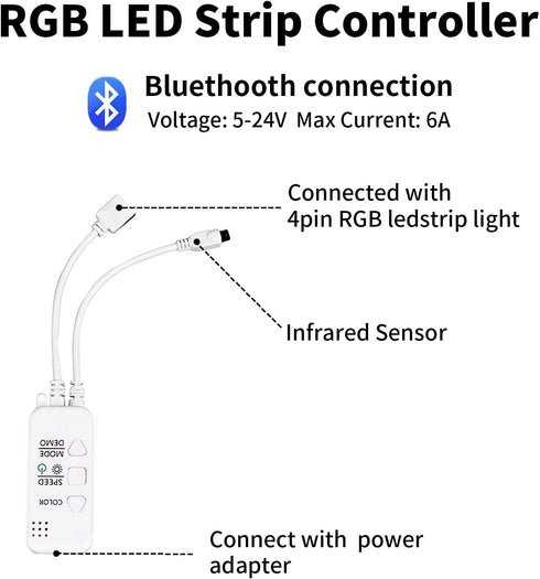 iNextStation 44 Keys IR Remote RGB Led Controller, Bluetooth RGB LED Strip Controller with APP Control/Music Sync RGB 4-Pin Controller DC 5-24V fo...
