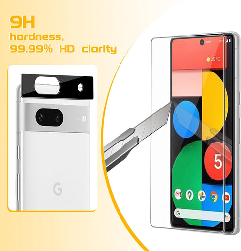 4+4 Pack Screen Protector & Phone Lens Camera Protector for Google Pixel 7, 9H Tempered Glass Cell Phone Protector, Anti-Fingerprint Phone Camera ...