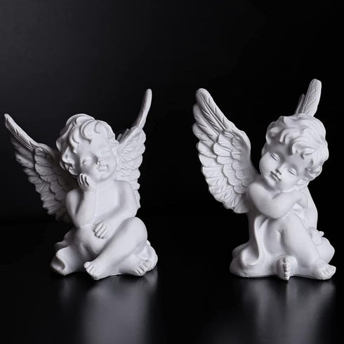 2 Pack Resin Cherubs White Angel Statue Figurine, Garden Sleeping Cherub Statue Sculpture Indoor Outdoor Home Decoration, Cute Adorable Angle Scul...
