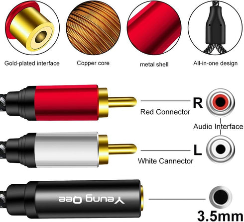 3.5mm Female to 2RCA Male Stereo Audio Y Adapter Cable Compatible for TV,Smartphones, MP3, Tablets,Speakers,Home Theater (3FT/1M)...