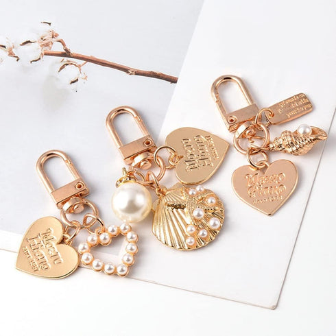 jojofuny Key Chain for Women Ladies 4 Pcs Pearl Shell Shape Key Ring Lovely Keychains for Girls Dree up Accessories...