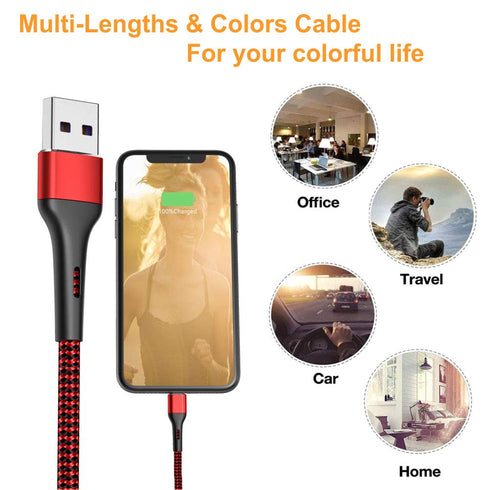 Durcord iPhone Charger 6FT/6/3/1.5, Lightning Cable Fast Charging Cable Nylon Braided Cord Compatible with iPhone 14/13/12/11 Pro Max/XS MAX/XR/XS...