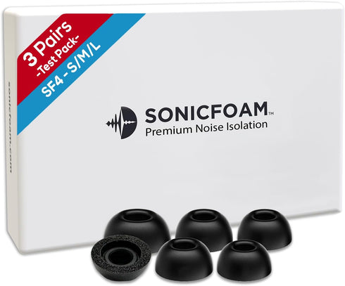 Memory Foam Earbud Tips - Premium Noise Isolation, Replacement Foam Earphone Tips, 3 Pairs for in Ear Headphone Earbuds (SF4, S/M/L, Black, Tester...