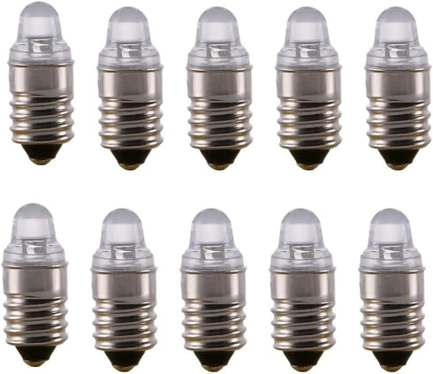 10pcs E10 LED Bulbs 3 Volt Miniature Flashlight Bulbs E10 Replacement Bulbs Mini Lamps Cool White 3V...