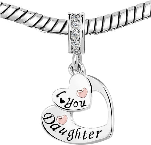 I Love You Heart Dangle Charms Compatible with Pandora Bracelet Necklace for Mom Daughter Grandma Granddaughter Nana Auntie Wife Sister Best Frien...