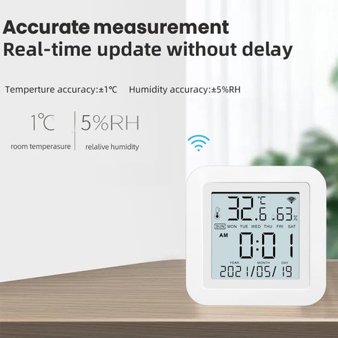 WiFi Temperature and Humidity Sensor,Tuya Smart Hygrometer Thermometer with LCD Display,Compatible with Alexa,App Notification Alert,Temperature Humidity Remote Monitor for Home House Greenhouse