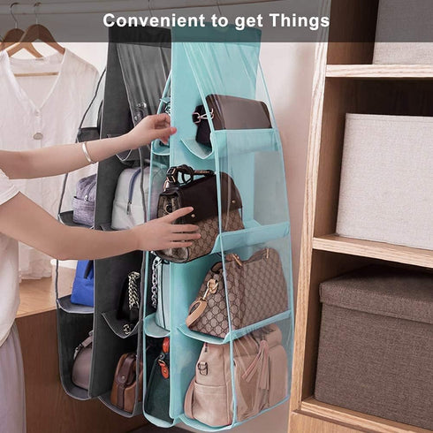 Lirex Handbag Hanging Purse Organizer for Closet, 8 Pocket Handbag Storage Organizer Hanger Oxford Cloth Closet Organizer for Family Closet Bedroo...