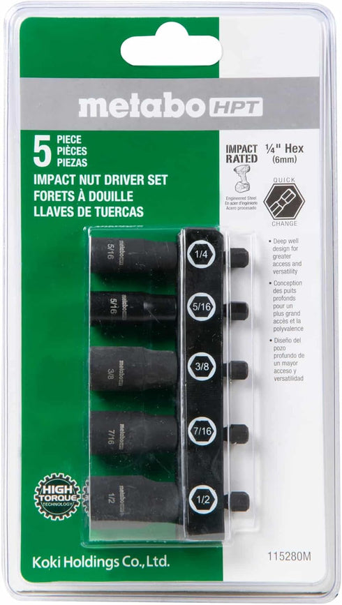 Metabo HPT Impact Nut Driver Set, 5-Piece (115280M)...