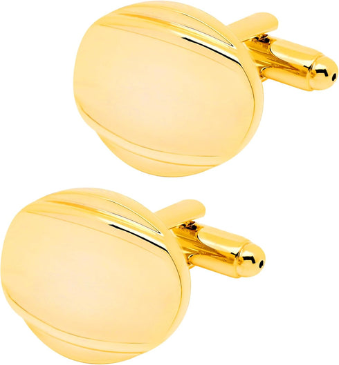 14K Gold Plated Oval Cufflinks for Men Lady In Gift Case Hand Polished Men's Cufflinks Jewelry Set for Wedding Party Anniversary Business Events T...