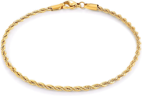 Fiusem Gold Anklet for Women, 2.5mm 18K Gold Plated Stainless Steel Braided Rope Anklet, Women's Anklets 11"...