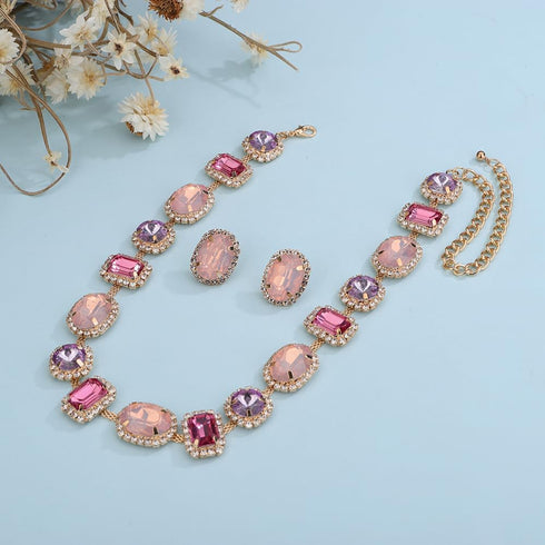 Colorful Crystal Beads Choker Chunky Necklace for Women Girls Sparkle Jewelry Prom Wedding Special Events...