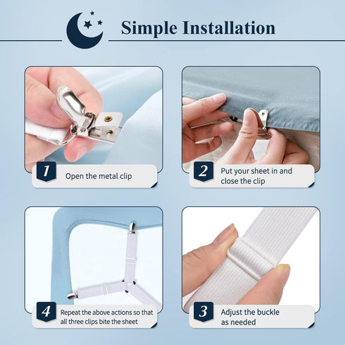Sopito Sheet Straps, Adjustable Bed Sheet Suspenders Max Stretch from 29.5 in to 82.7 in Compatible for Crib to King Size Bed, Non Slip Holder Fas...