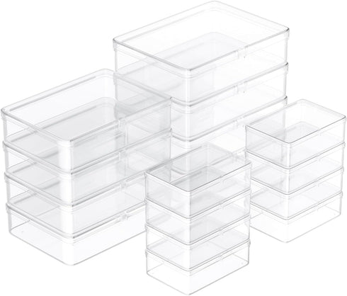 16pcs Small Plastic Boxes with Lids Clear Storage Containers Small Beads Organizer for Collecting Small Items, Jewelry, Game Pieces, 3 Sizes...