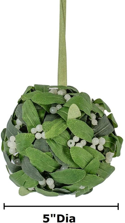 Factory Direct Craft Hanging Mistletoe Ball Made of Artificial Green Poly Silk Leaves with Multiple Artificial White Berries...