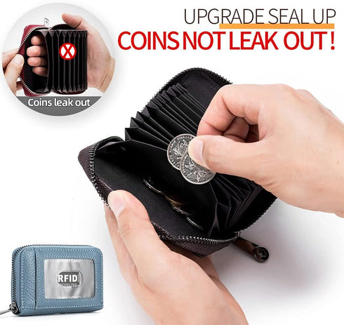 EASTNIGHTS Genuine Leather Credit Card Wallet Accordion Zipper Rfid Credit Card Holder Small Coin Purse with ID Window (blue)...