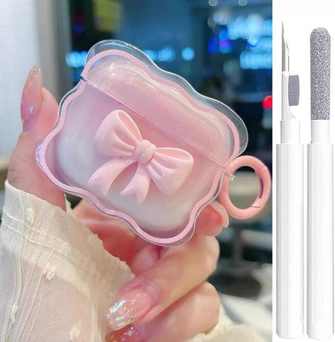 Cute AirPods 3rd Gen Clear Case, Girly 3D Bow Design Soft TPU Protective Shockproof Kawaii Airpods 3rd Generation Skin Cover with Cleaner Kit & Ke...