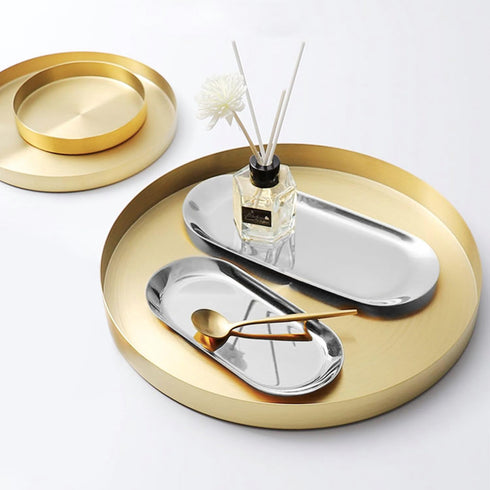 Lainrrew 2 Pcs Stainless Steel Towel Tray, Gold Jewelry Organizer Tray Bathroom Sink Vanity Trays Decorative Storage Dish Plate for Kitchen, Craft...