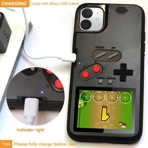 Gameboy Phone Case for iphone 11 with Tempered Glass Phone Screen Protector,Full Color Display 36 Retro Classic Games, Protective Cover Self-Power...
