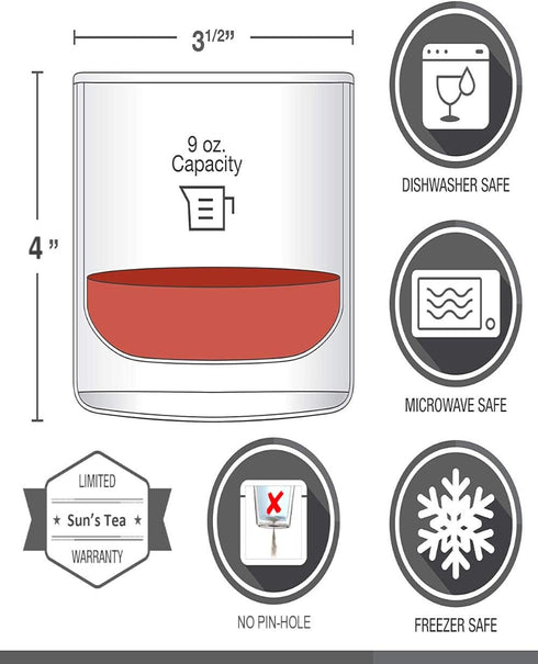 Sun's Tea Double Walled Drinking Glass, Manhattan-Style Glass for Hot and Cold Liquids, Whiskey, Bourbon, Vodka, and Scotch Borosilicate Clear Gla...