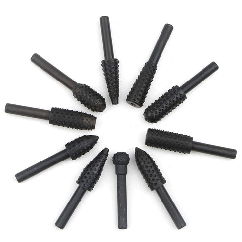 10pcs 6.3mm(1/4 Inch) Shank Rotary Rasp Set, Woodworking Twist Drill Bits, Electrical Tools Woodworking Rasp Chisel Shaped Rotating Embossed Grind...