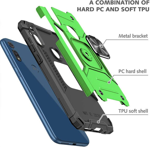 HNHYGETE for Moto E Phone Case, Motorola E Case, with HD Screen Protector, Shockproof Tough Rugged Hard Rubber Bumper with 360 Rotation Ring Kicks...